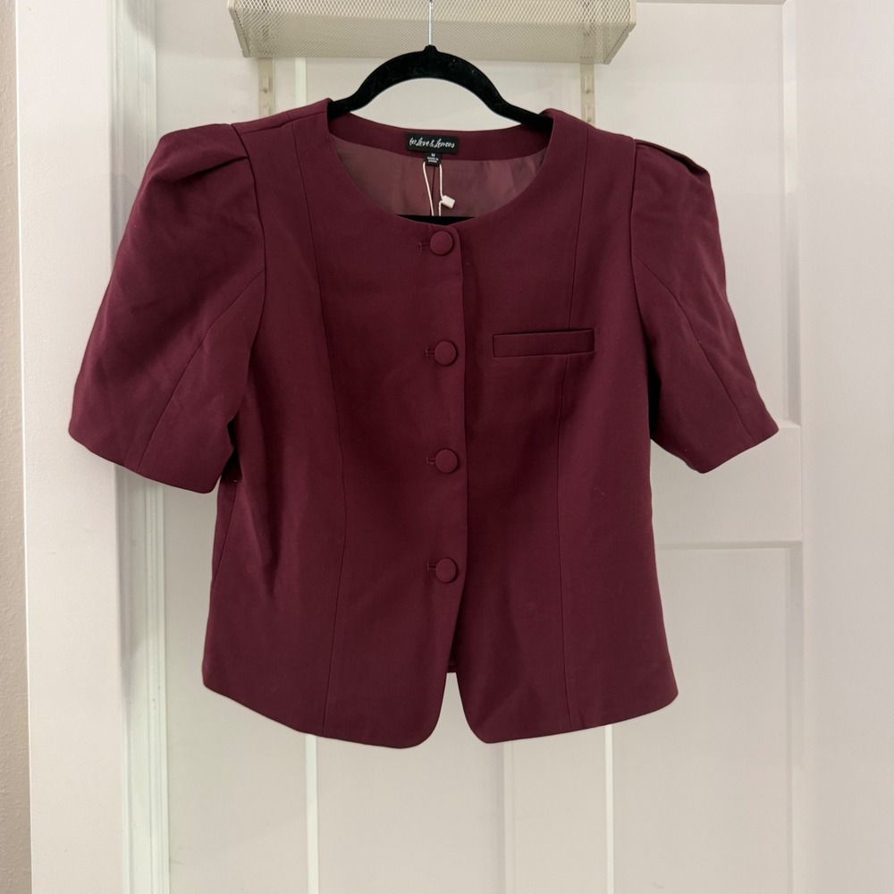 For Love & Lemons Selena Top Burgundy Puff Sleeve Cropped NWT Size M Career Chic